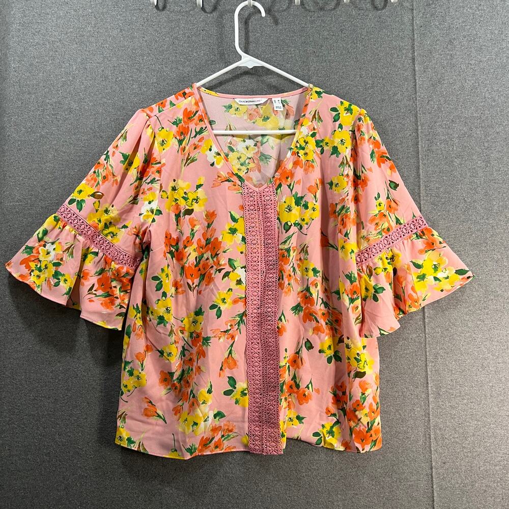 Isaac Mizrahi LIVE! Printed Stretch Crepe Blouse Pink Medium